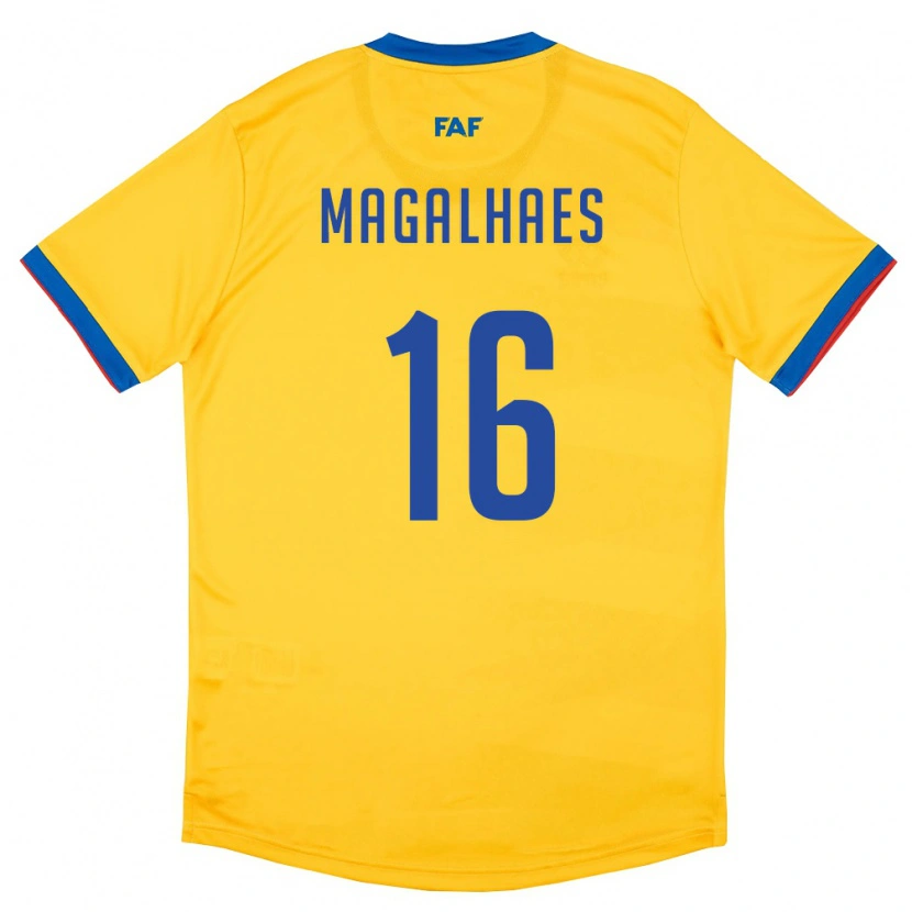 Danxen Hombre Camiseta Andorra Lucas Magalhaes #16 Amarillo Azul Rojo 2ª Equipación 26-28 La Camisa