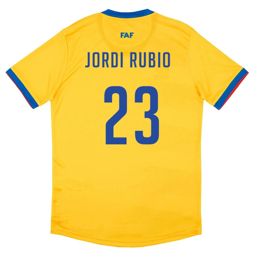 Danxen Hombre Camiseta Andorra Jordi Rubio #23 Amarillo Azul Rojo 2ª Equipación 26-28 La Camisa