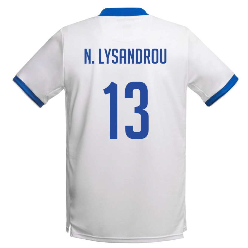 Danxen Hombre Camiseta Chipre Nikolas Achilleas Lysandrou #13 Blanco Azul Real 2ª Equipación 26-28 La Camisa