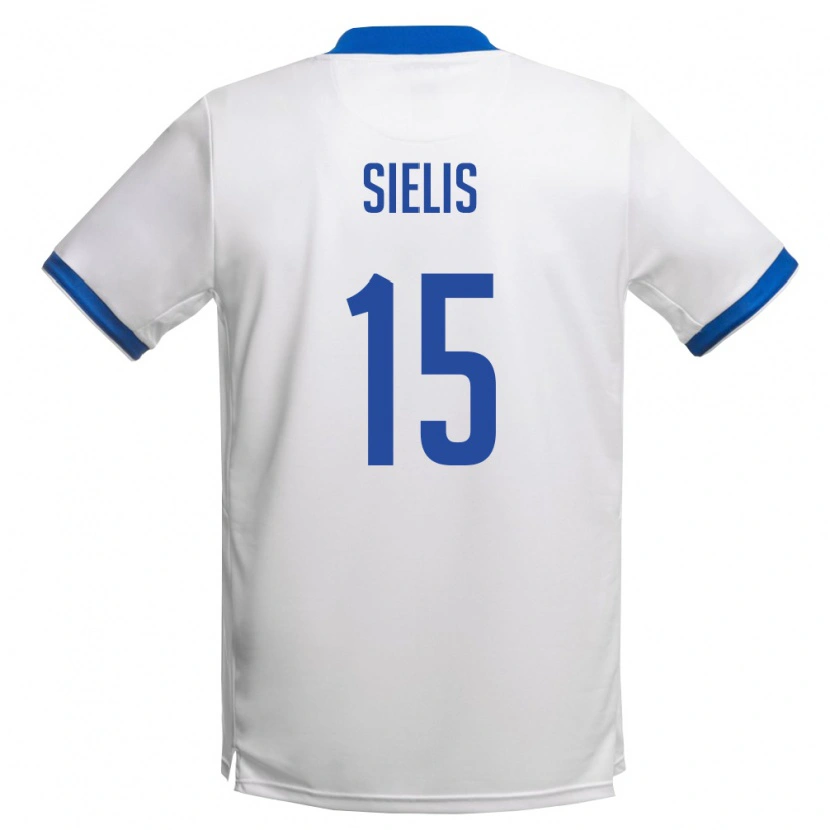 Danxen Hombre Camiseta Chipre Christos Sielis #15 Blanco Azul Real 2ª Equipación 26-28 La Camisa