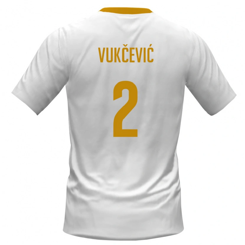 Danxen Hombre Camiseta Montenegro Andrija Vukcevic #2 Blanco Rojo Amarillo 2ª Equipación 26-28 La Camisa