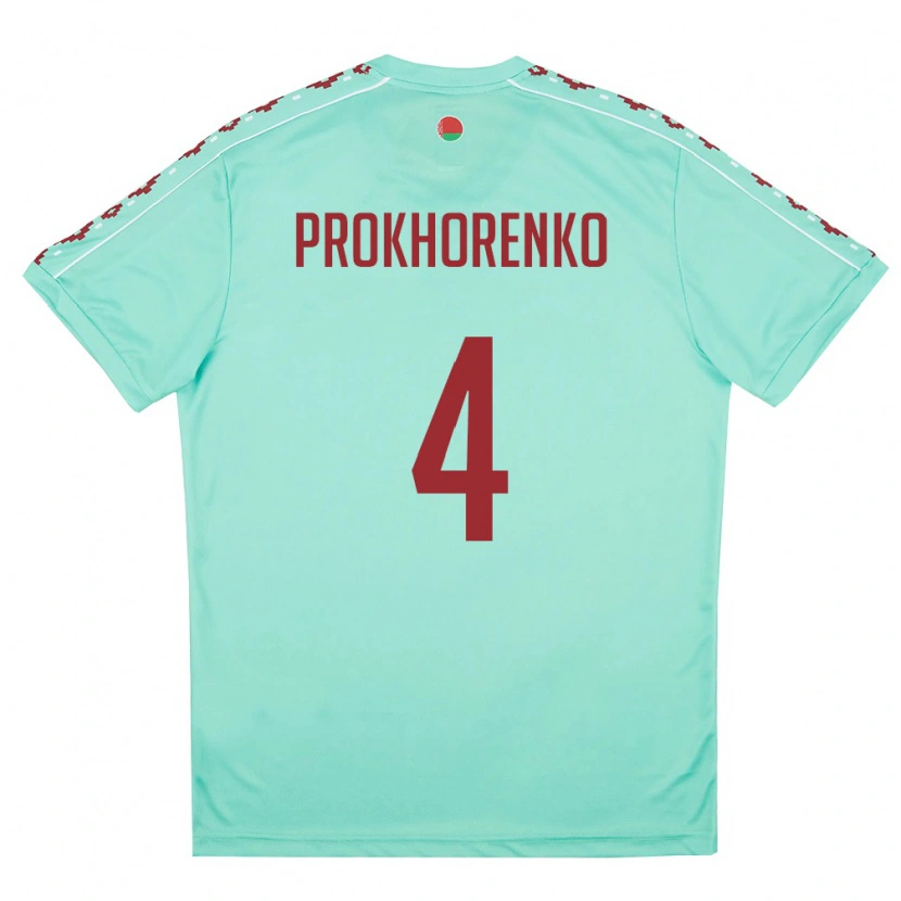 Danxen Hombre Camiseta Bielorrusia Aleksandr Prokhorenko #4 Verde Claro Borgoña 2ª Equipación 26-28 La Camisa