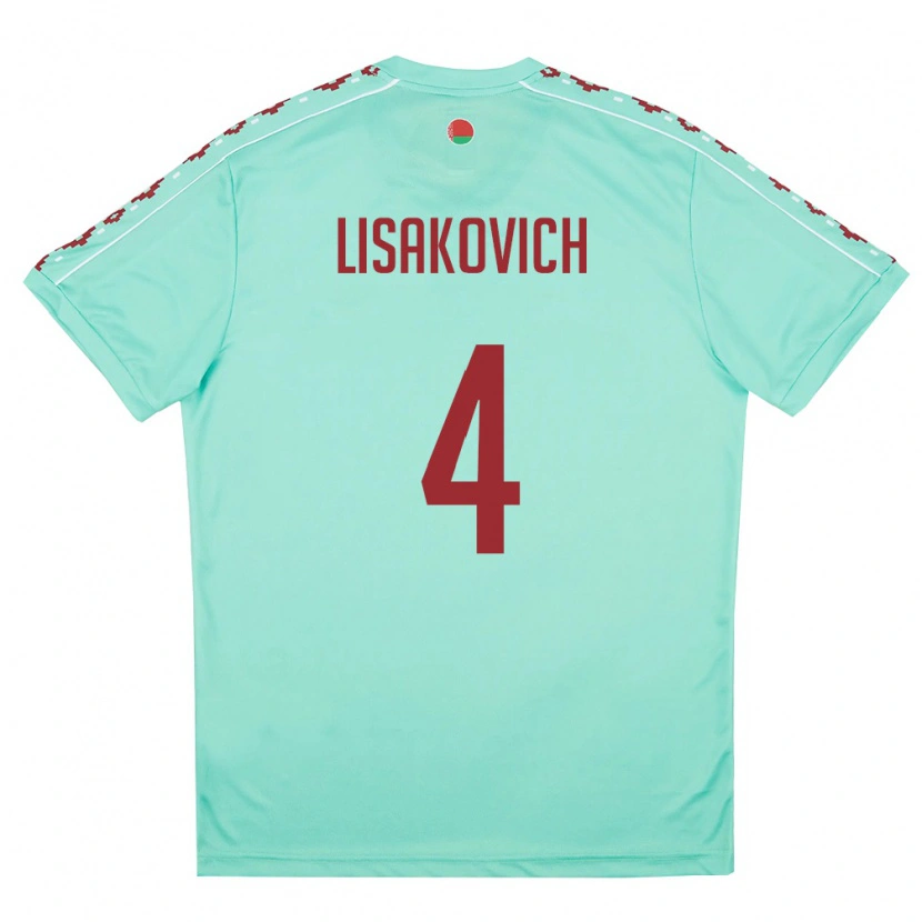 Danxen Hombre Camiseta Bielorrusia Ruslan Lisakovich #4 Verde Claro Borgoña 2ª Equipación 26-28 La Camisa