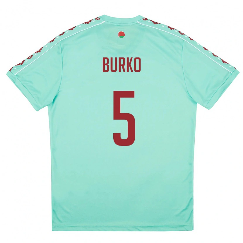Danxen Hombre Camiseta Bielorrusia Maksim Burko #5 Verde Claro Borgoña 2ª Equipación 26-28 La Camisa