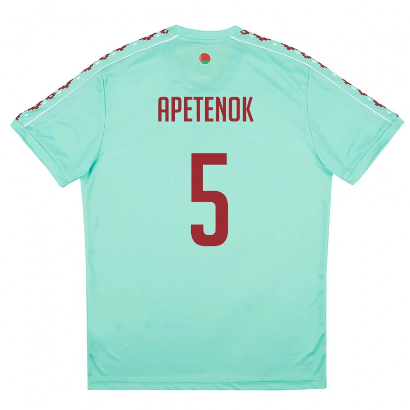 Danxen Hombre Camiseta Bielorrusia Pavel Apetenok #5 Verde Claro Borgoña 2ª Equipación 26-28 La Camisa
