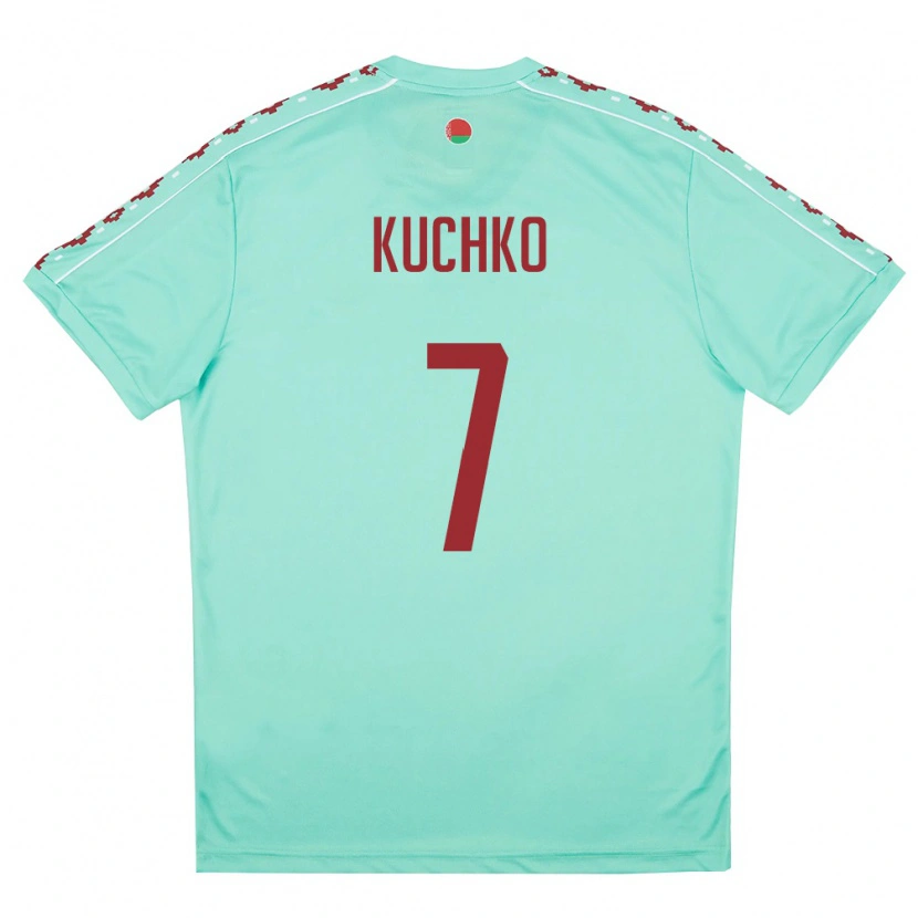 Danxen Hombre Camiseta Bielorrusia Gleb Kuchko #7 Verde Claro Borgoña 2ª Equipación 26-28 La Camisa