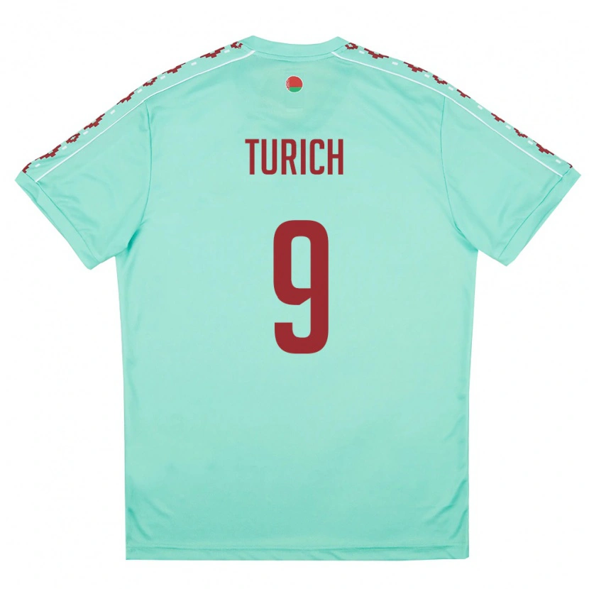 Danxen Hombre Camiseta Bielorrusia Artem Turich #9 Verde Claro Borgoña 2ª Equipación 26-28 La Camisa
