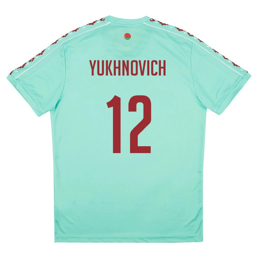 Danxen Hombre Camiseta Bielorrusia Ilya Yukhnovich #12 Verde Claro Borgoña 2ª Equipación 26-28 La Camisa