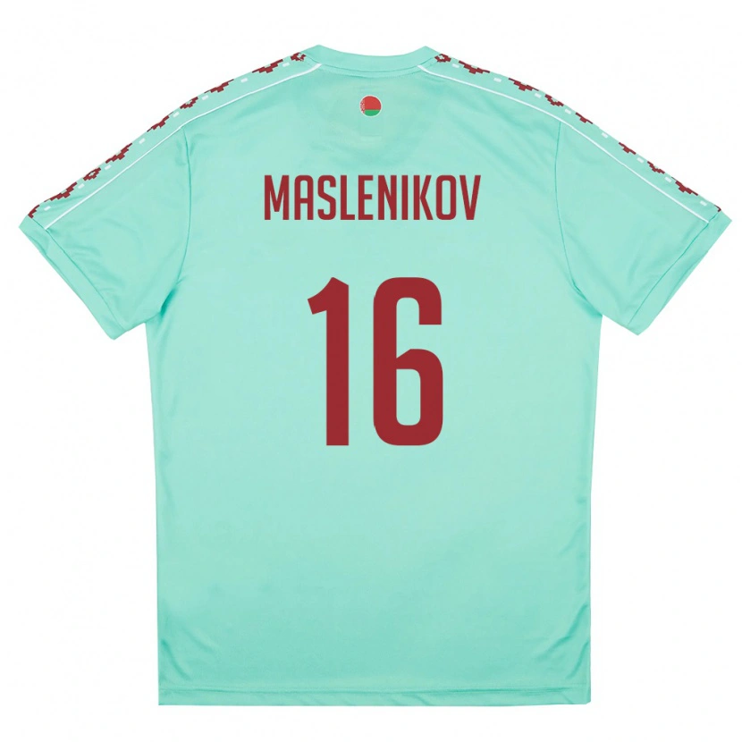 Danxen Hombre Camiseta Bielorrusia Makar Maslenikov #16 Verde Claro Borgoña 2ª Equipación 26-28 La Camisa