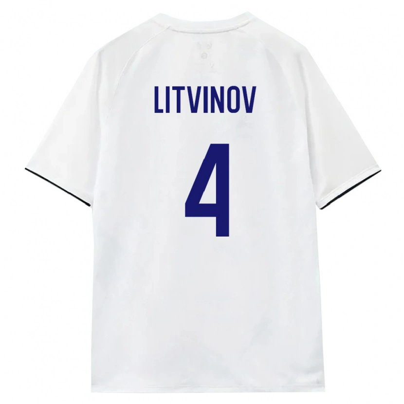 Danxen Hombre Camiseta Rusia Konstantin Litvinov #4 Blanco Marrón Negro 2ª Equipación 26-28 La Camisa