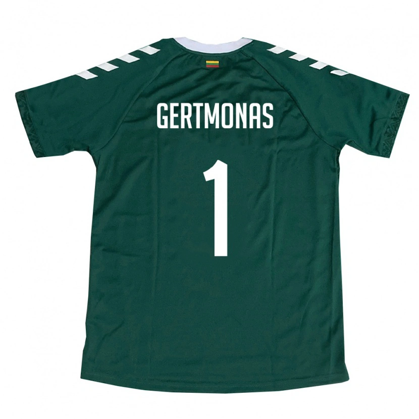 Danxen Hombre Camiseta Lituania Edvinas Gertmonas #1 Verde Oscuro Blanco 2ª Equipación 26-28 La Camisa