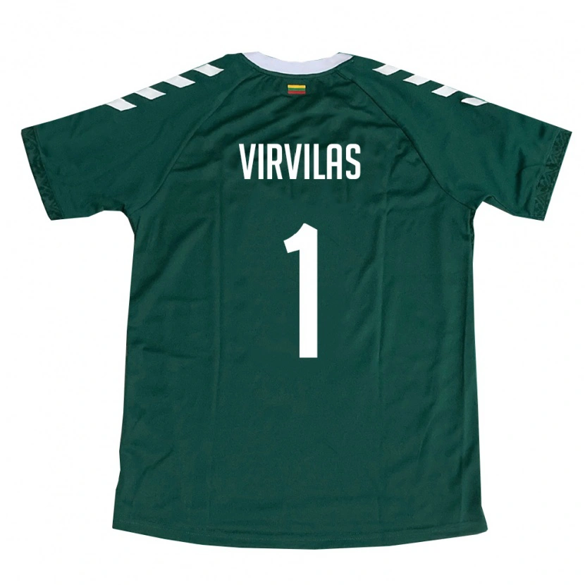 Danxen Hombre Camiseta Lituania Julius Virvilas #1 Verde Oscuro Blanco 2ª Equipación 26-28 La Camisa