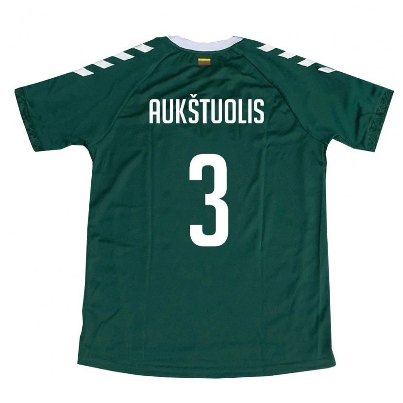 Danxen Hombre Camiseta Lituania Deividas Aukštuolis #3 Verde Oscuro Blanco 2ª Equipación 26-28 La Camisa