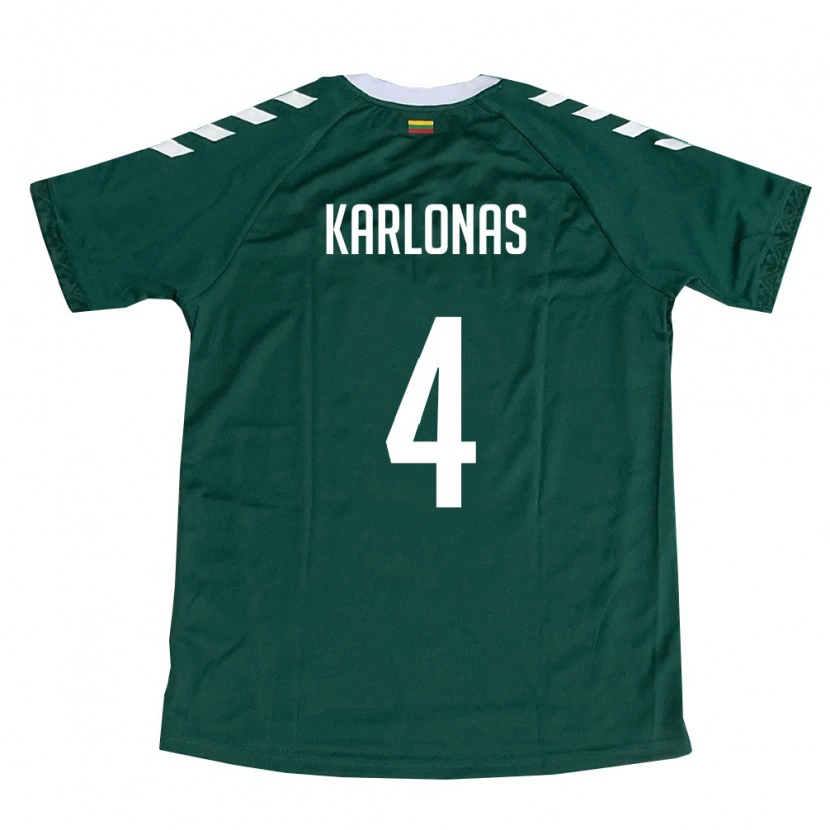 Danxen Hombre Camiseta Lituania Algirdas Karlonas #4 Verde Oscuro Blanco 2ª Equipación 26-28 La Camisa