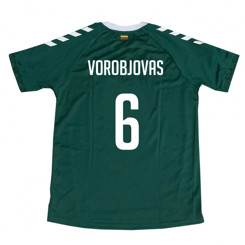Danxen Hombre Camiseta Lituania Modestas Vorobjovas #6 Verde Oscuro Blanco 2ª Equipación 26-28 La Camisa