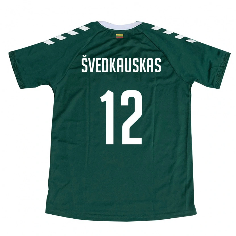 Danxen Hombre Camiseta Lituania Tomas Švedkauskas #12 Verde Oscuro Blanco 2ª Equipación 26-28 La Camisa