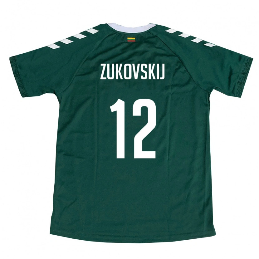 Danxen Hombre Camiseta Lituania Mark Žukovskij #12 Verde Oscuro Blanco 2ª Equipación 26-28 La Camisa