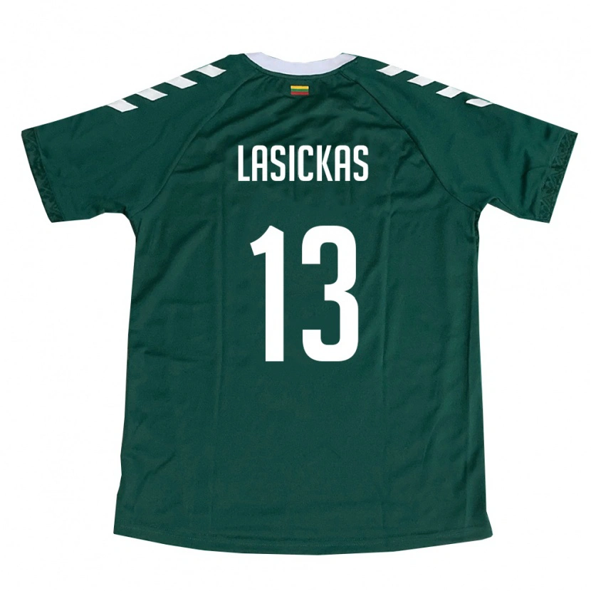 Danxen Hombre Camiseta Lituania Justas Lasickas #13 Verde Oscuro Blanco 2ª Equipación 26-28 La Camisa