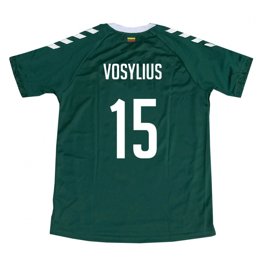Danxen Hombre Camiseta Lituania Nidas Vosylius #15 Verde Oscuro Blanco 2ª Equipación 26-28 La Camisa