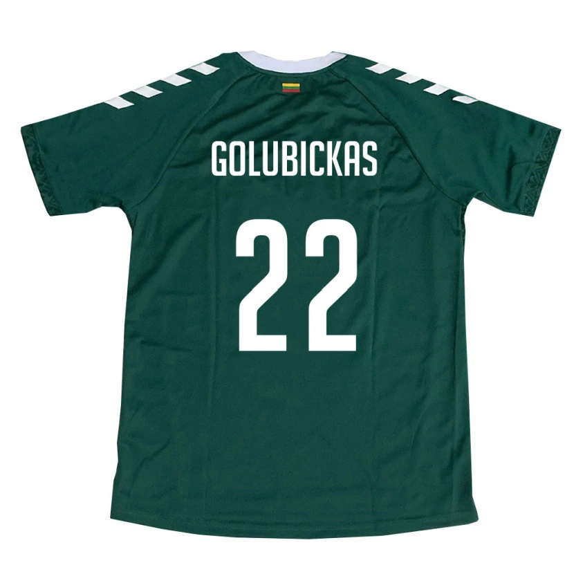 Danxen Hombre Camiseta Lituania Paulius Golubickas #22 Verde Oscuro Blanco 2ª Equipación 26-28 La Camisa