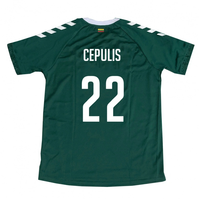 Danxen Hombre Camiseta Lituania Kristupas Cepulis #22 Verde Oscuro Blanco 2ª Equipación 26-28 La Camisa