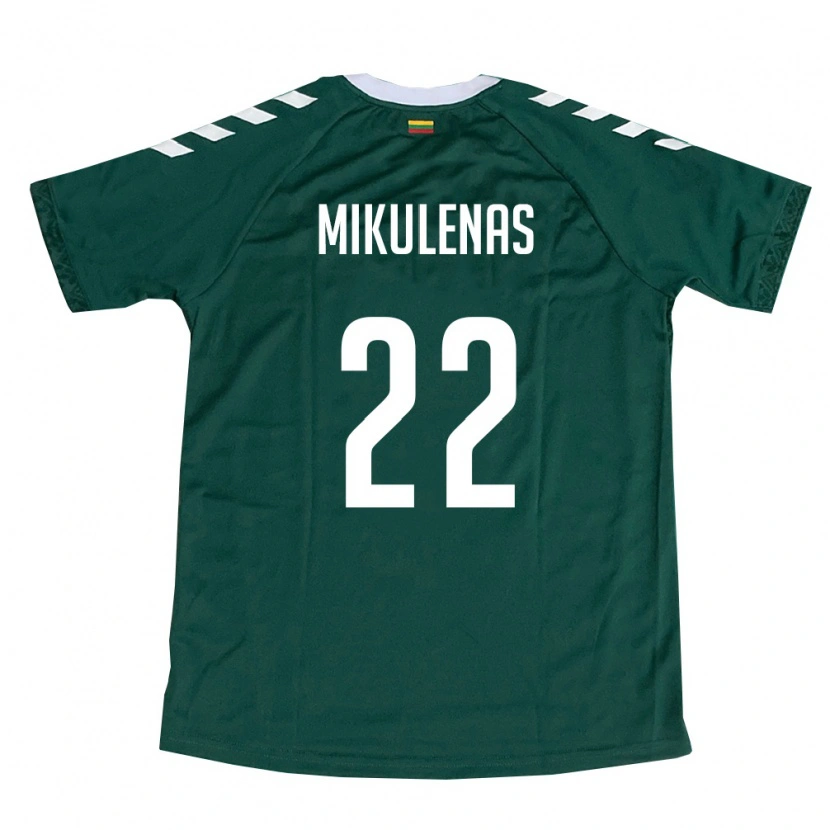 Danxen Hombre Camiseta Lituania Meinardas Mikulėnas #22 Verde Oscuro Blanco 2ª Equipación 26-28 La Camisa