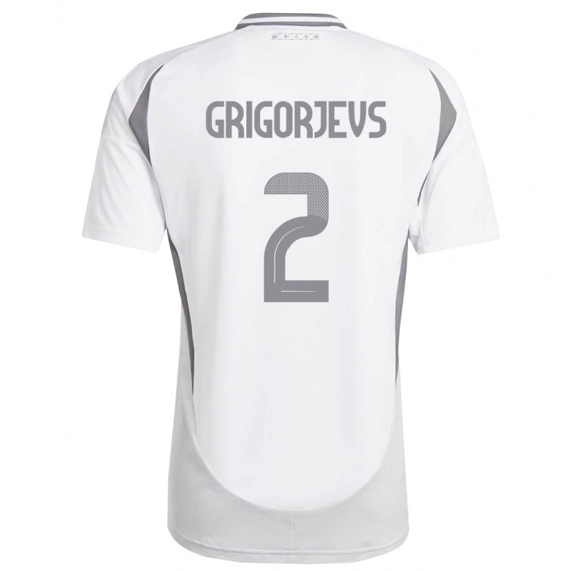 Danxen Hombre Camiseta Letonia Mihails Grigorjevs #2 Blanco Gris Oscuro 2ª Equipación 26-28 La Camisa