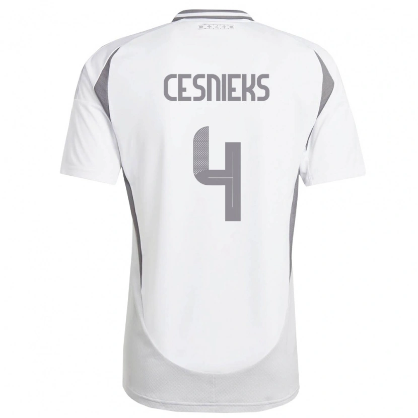 Danxen Hombre Camiseta Letonia Kevins Cesnieks #4 Blanco Gris Oscuro 2ª Equipación 26-28 La Camisa