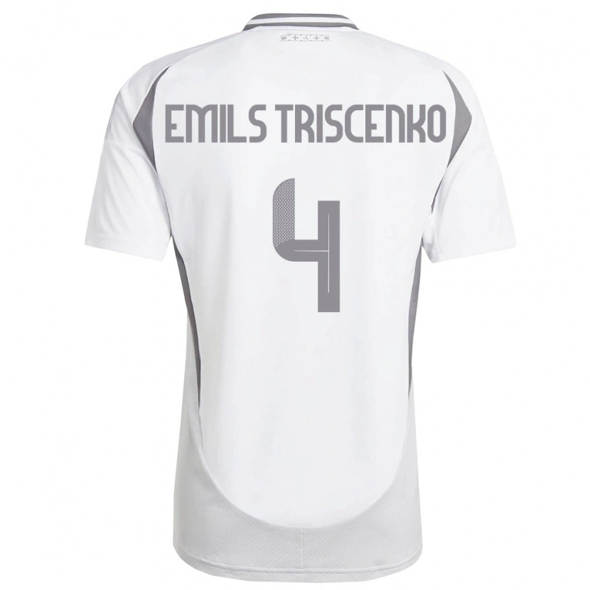 Danxen Hombre Camiseta Letonia Valters Emils Triscenko #4 Blanco Gris Oscuro 2ª Equipación 26-28 La Camisa
