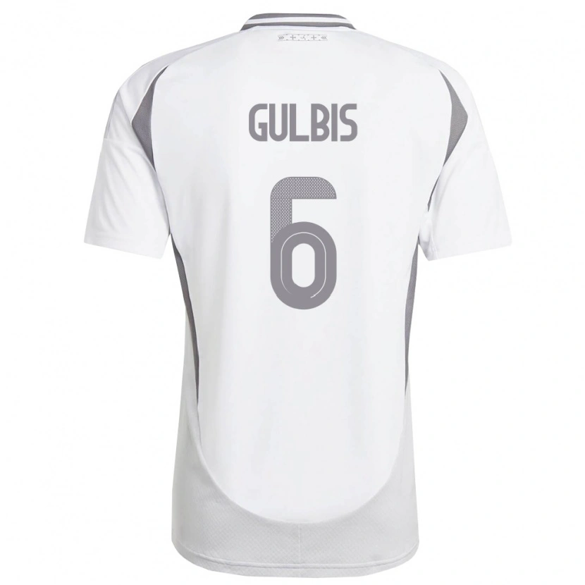 Danxen Hombre Camiseta Letonia Henrijs Gulbis #6 Blanco Gris Oscuro 2ª Equipación 26-28 La Camisa