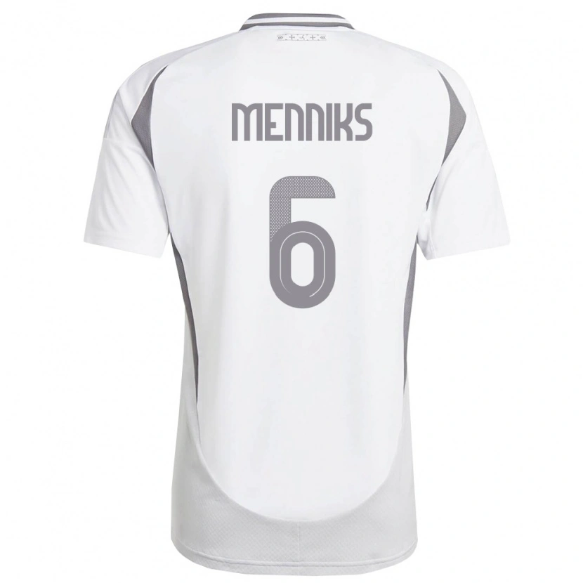 Danxen Hombre Camiseta Letonia Mikelis Menniks #6 Blanco Gris Oscuro 2ª Equipación 26-28 La Camisa