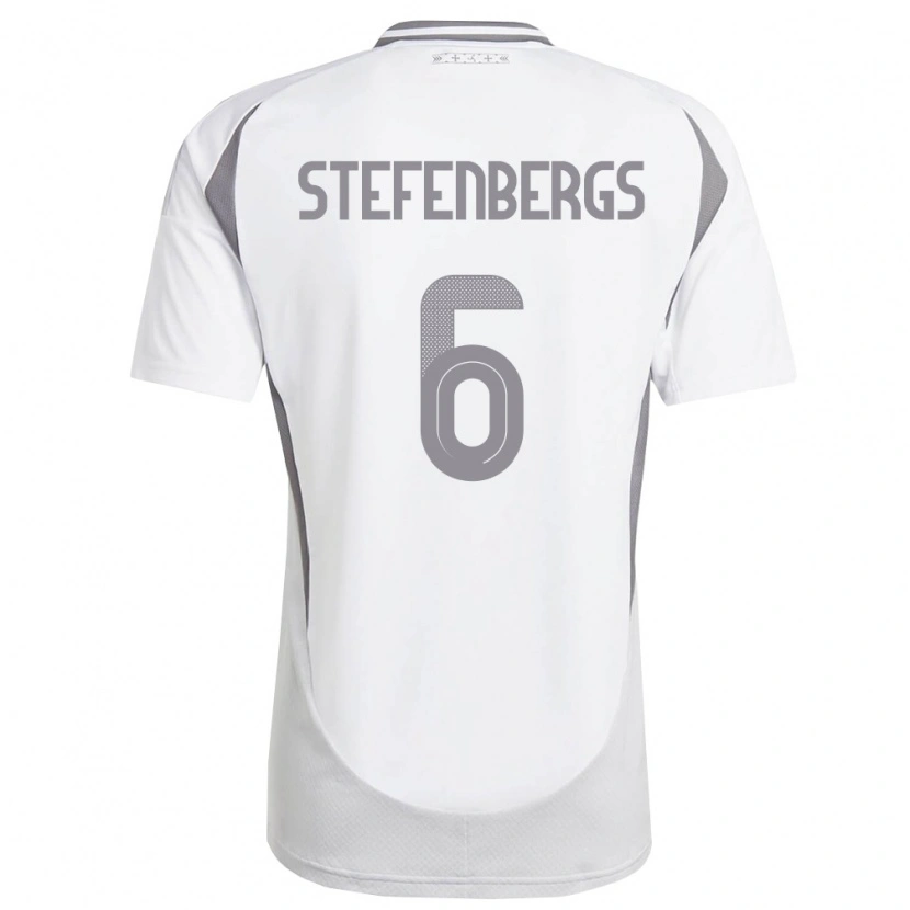 Danxen Hombre Camiseta Letonia Linarts Stefenbergs #6 Blanco Gris Oscuro 2ª Equipación 26-28 La Camisa