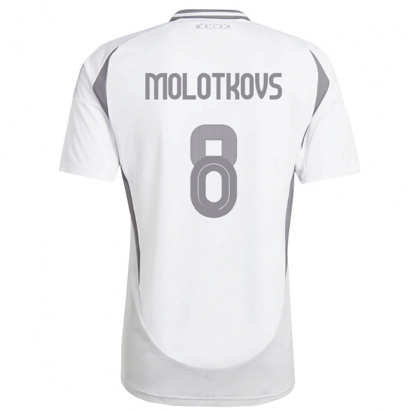 Danxen Hombre Camiseta Letonia Aleksandrs Molotkovs #8 Blanco Gris Oscuro 2ª Equipación 26-28 La Camisa