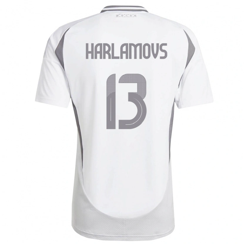 Danxen Hombre Camiseta Letonia Ilja Harlamovs #13 Blanco Gris Oscuro 2ª Equipación 26-28 La Camisa