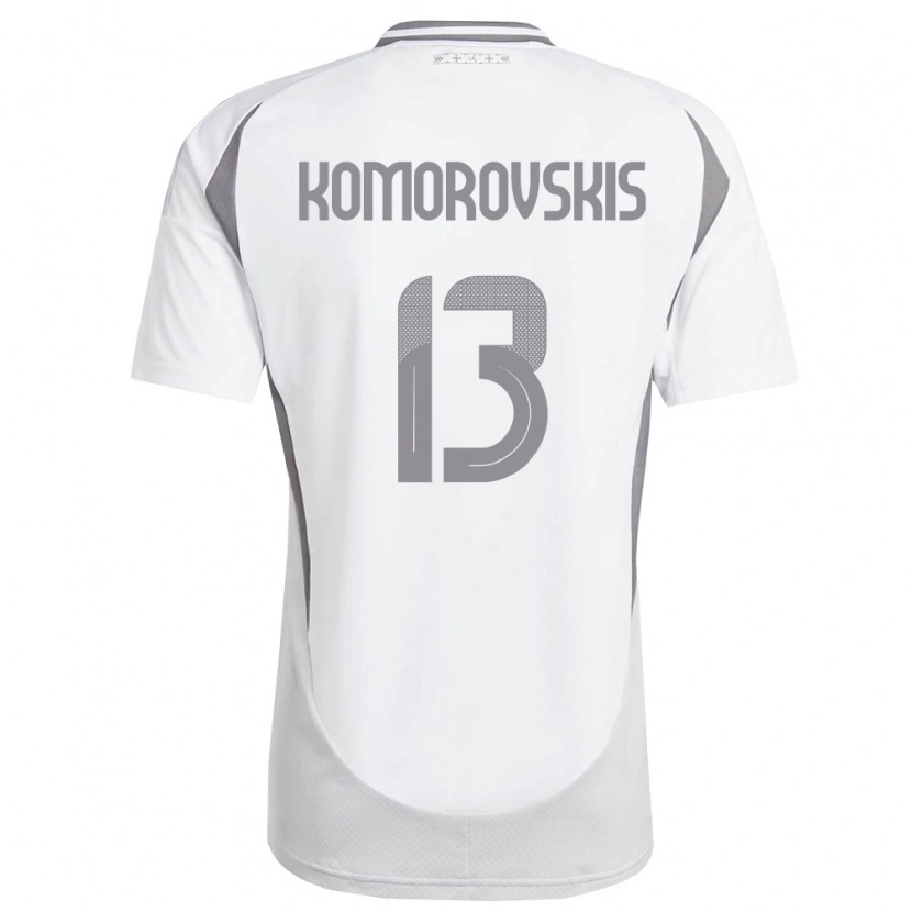 Danxen Hombre Camiseta Letonia Emils Komorovskis #13 Blanco Gris Oscuro 2ª Equipación 26-28 La Camisa