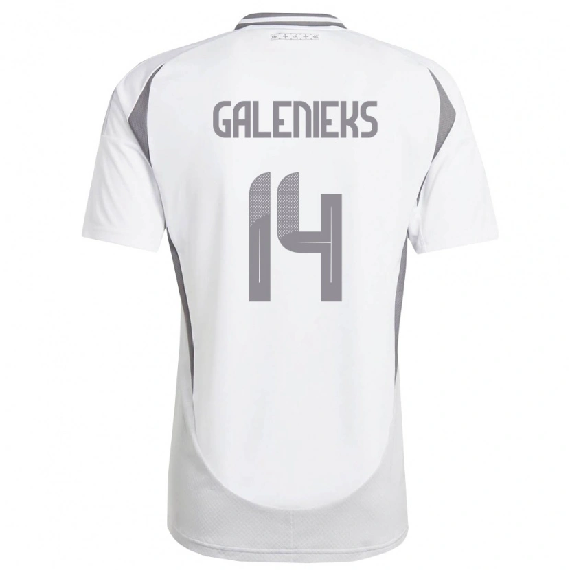 Danxen Hombre Camiseta Letonia Emils Galenieks #14 Blanco Gris Oscuro 2ª Equipación 26-28 La Camisa