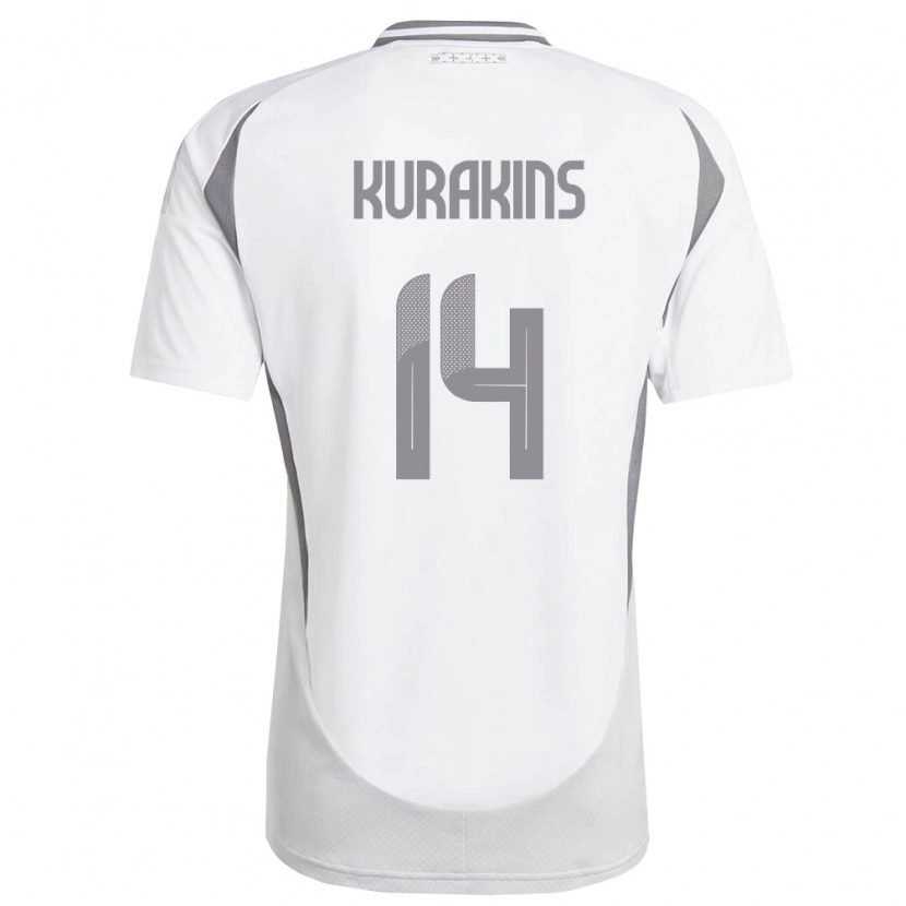 Danxen Hombre Camiseta Letonia Adrians Kurakins #14 Blanco Gris Oscuro 2ª Equipación 26-28 La Camisa