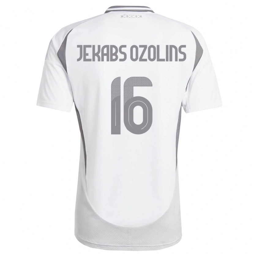 Danxen Hombre Camiseta Letonia Olivers Jekabs Ozolins #16 Blanco Gris Oscuro 2ª Equipación 26-28 La Camisa