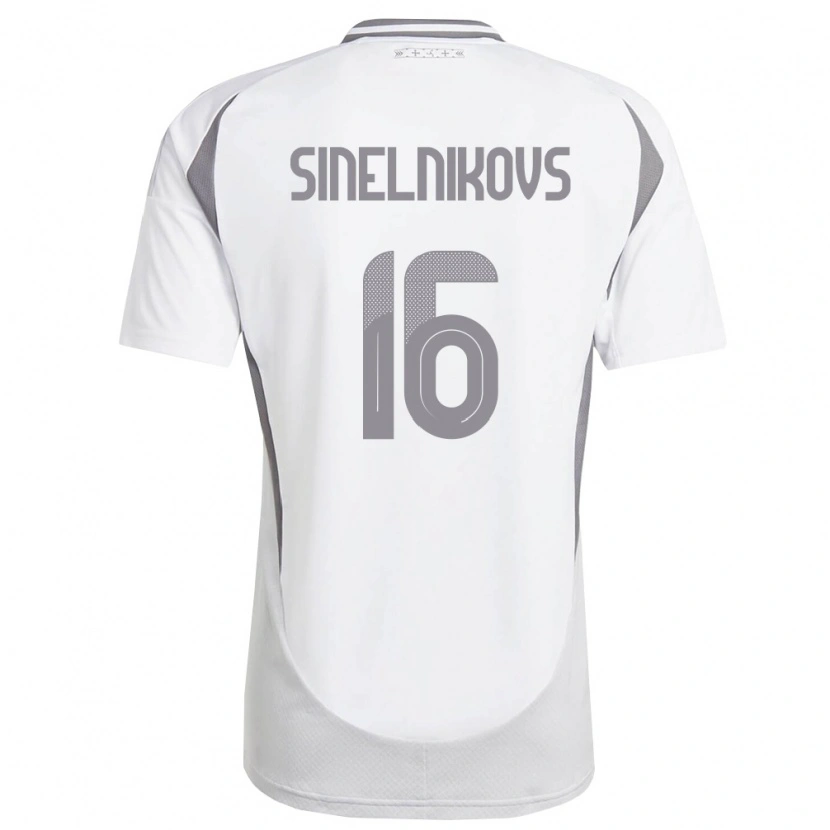 Danxen Hombre Camiseta Letonia Aleksandrs Sinelnikovs #16 Blanco Gris Oscuro 2ª Equipación 26-28 La Camisa
