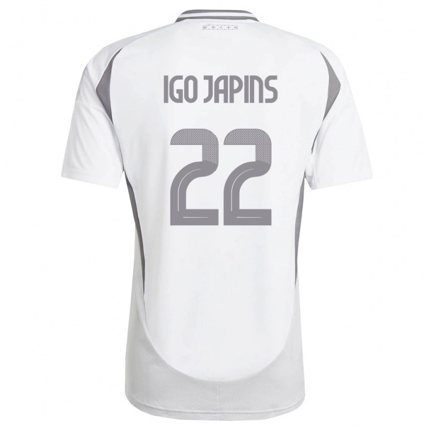 Danxen Hombre Camiseta Letonia Henrijs Igo Japins #22 Blanco Gris Oscuro 2ª Equipación 26-28 La Camisa