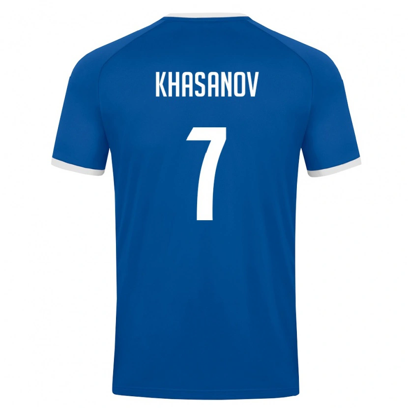 Danxen Mujer Camiseta Uzbekistán Sadriddin Khasanov #7 Azul Real Blanco 1ª Equipación 26-28 La Camisa