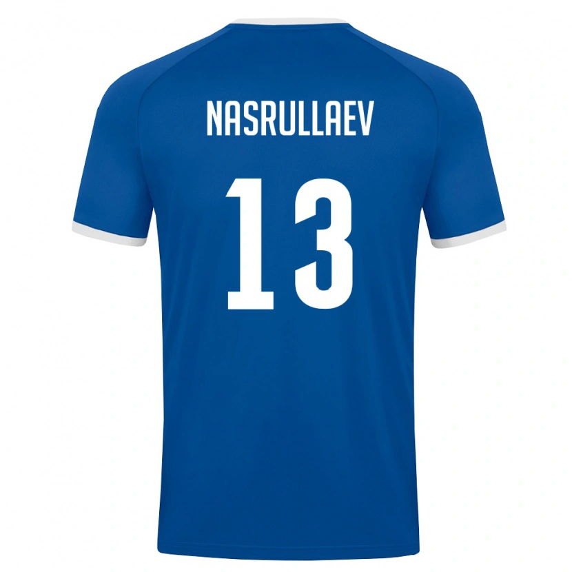 Danxen Mujer Camiseta Uzbekistán Sherzod Nasrullaev #13 Azul Real Blanco 1ª Equipación 26-28 La Camisa