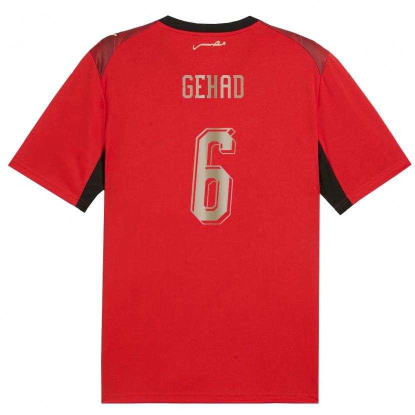 Danxen Mujer Camiseta Egipto Mahmoud Gehad #6 Rojo Negro Oro 1ª Equipación 26-28 La Camisa
