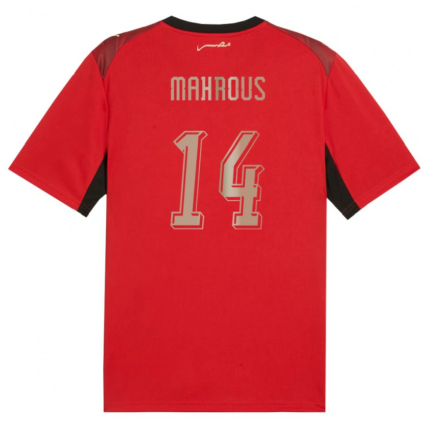 Danxen Mujer Camiseta Egipto Ahmed Mahrous #14 Rojo Negro Oro 1ª Equipación 26-28 La Camisa