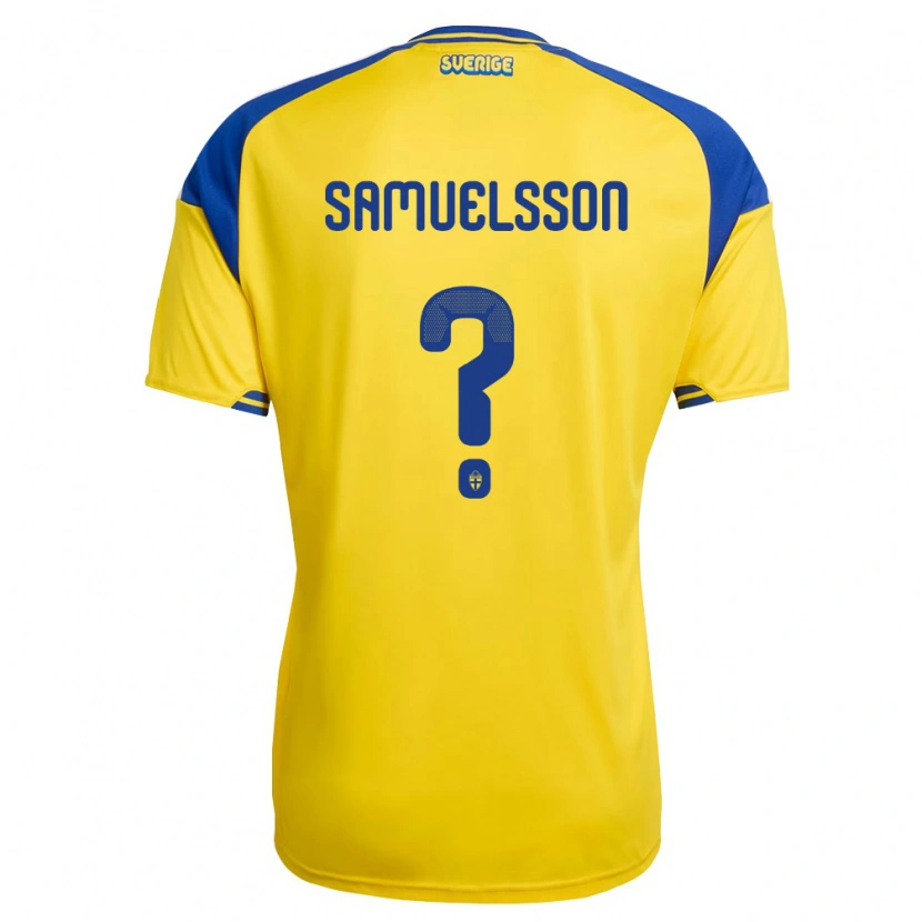 Danxen Mujer Camiseta Suecia Olle Samuelsson #0 Amarillo Azul Blanco 1ª Equipación 26-28 La Camisa