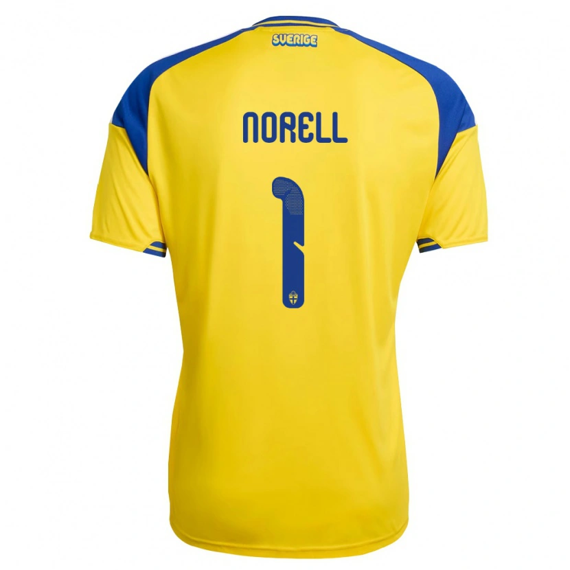 Danxen Mujer Camiseta Suecia Benjamin Norell #1 Amarillo Azul Blanco 1ª Equipación 26-28 La Camisa