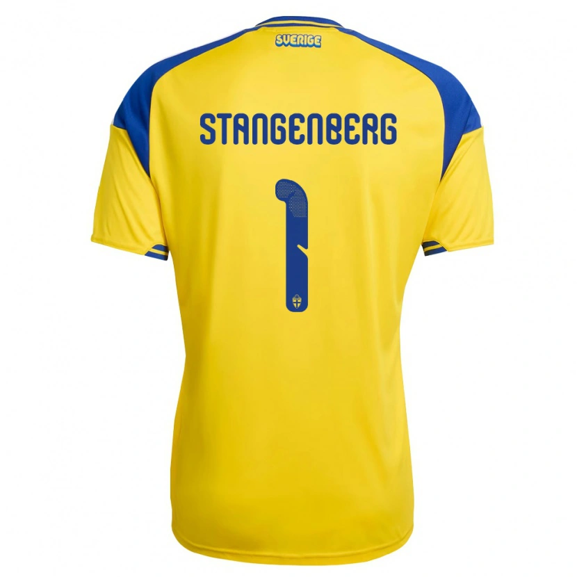 Danxen Mujer Camiseta Suecia Svante Stangenberg #1 Amarillo Azul Blanco 1ª Equipación 26-28 La Camisa