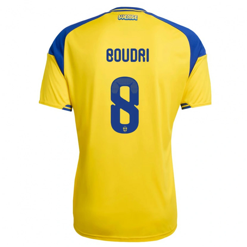 Danxen Mujer Camiseta Suecia Amin Boudri #8 Amarillo Azul Blanco 1ª Equipación 26-28 La Camisa