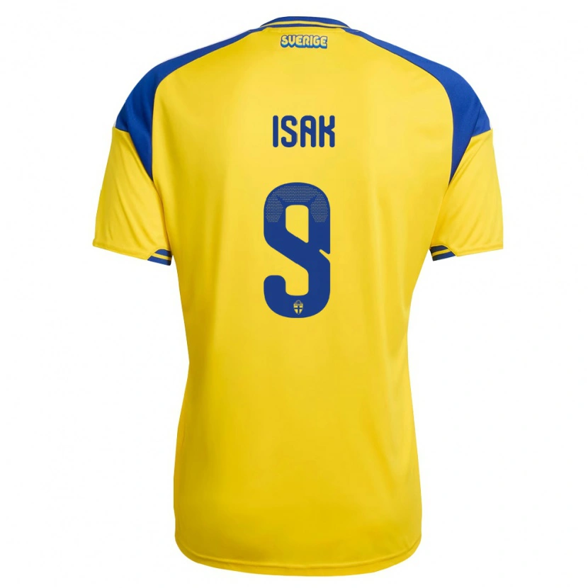 Danxen Mujer Camiseta Suecia Alexander Isak #9 Amarillo Azul Blanco 1ª Equipación 26-28 La Camisa