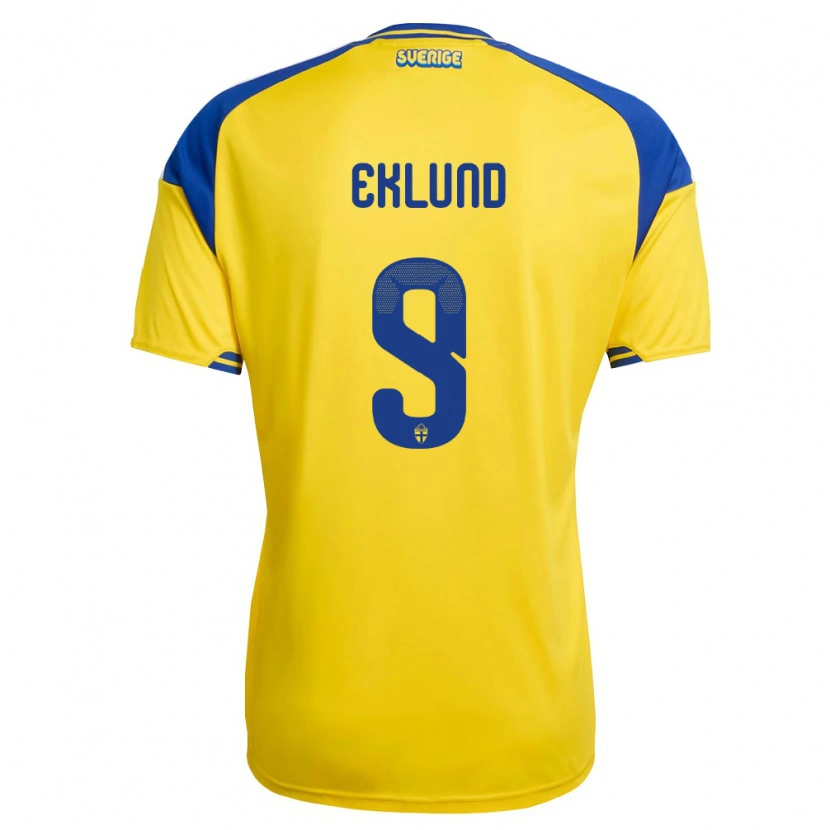 Danxen Mujer Camiseta Suecia Leonel Eklund #9 Amarillo Azul Blanco 1ª Equipación 26-28 La Camisa